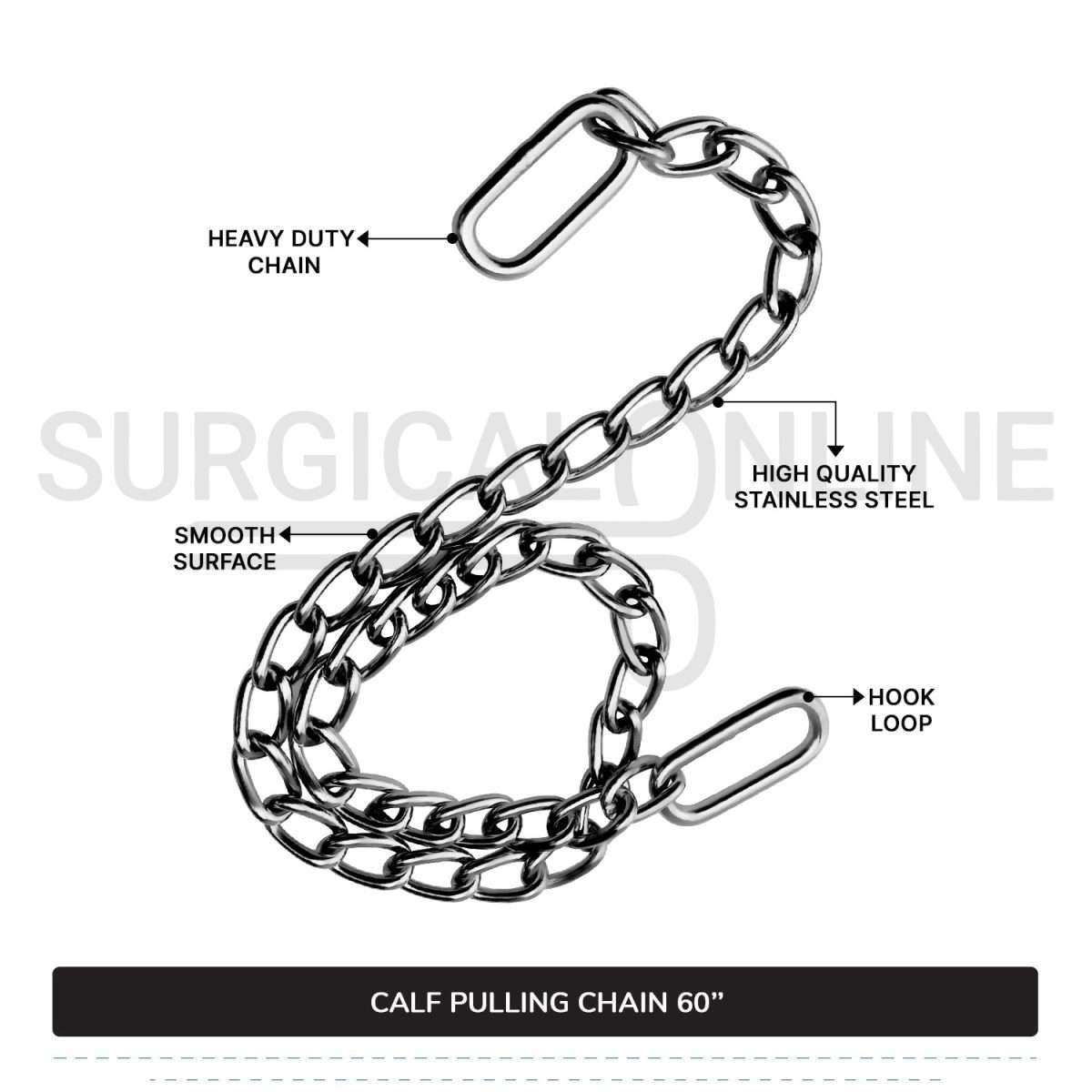 Calf Puller Chain 60" Stainless Steel Cattle Birth Delivery Surgical Veterinary Instruments