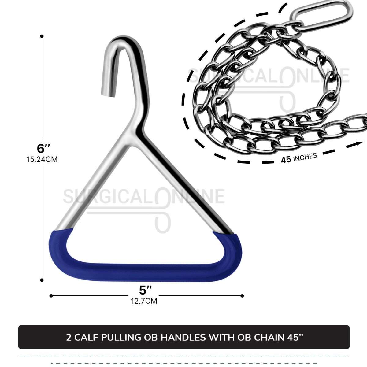 Calf Pulling Chain 45" With 2 Ob Hook Handles Cattle Birth Delivery Set Surgical Veterinary Instruments