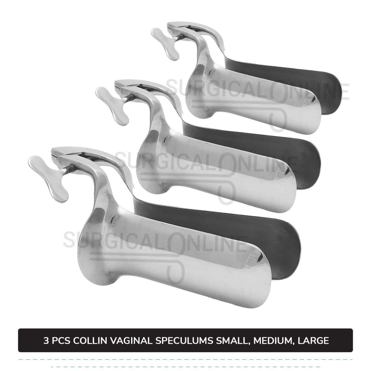 Set of 3 Pcs Collin Vaginal Speculum, Small, Medium, & Large OB/GYN
