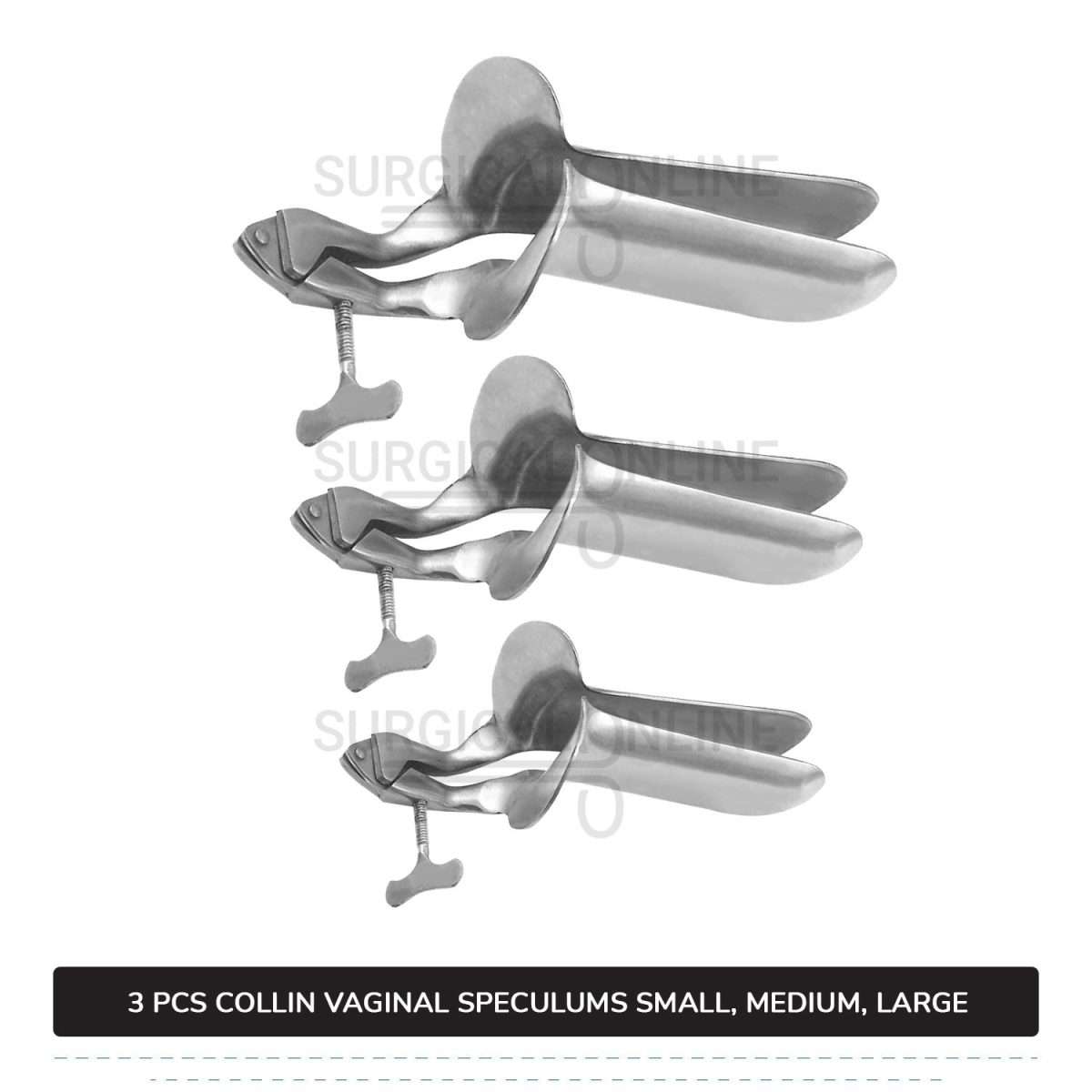 Set of 3 Pcs Collin Vaginal Speculum, Small, Medium, & Large OB/GYN