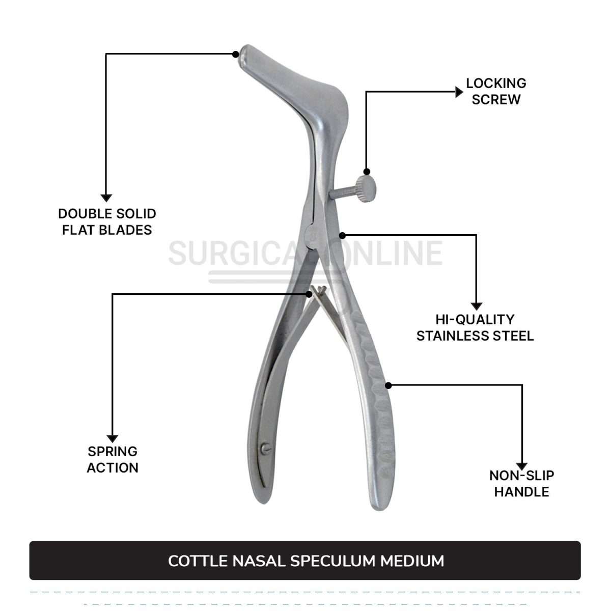 Cottle Septum Speculum Medium 6″ (15.2 cm), With Set Screw, Narrow 50mm Long Blades