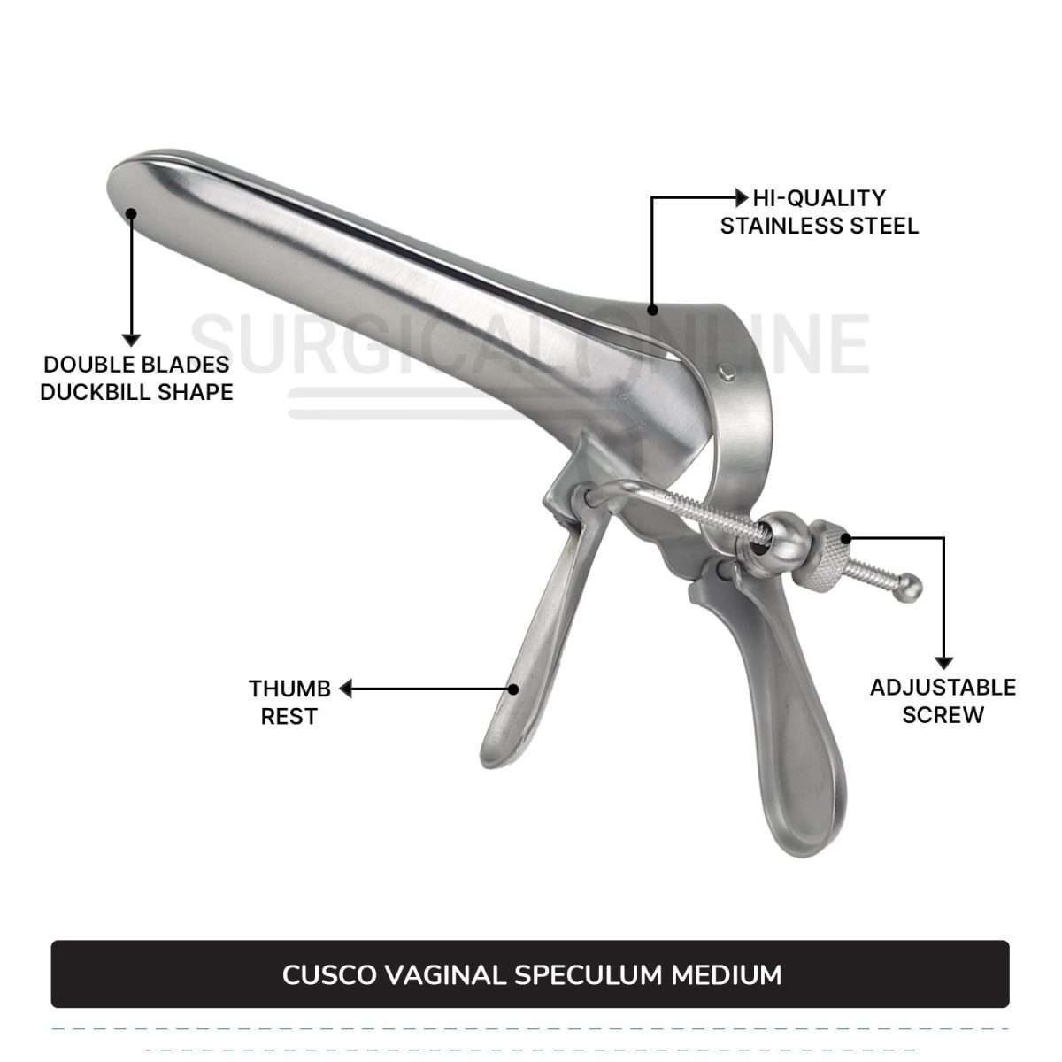 Cusco Vaginal Speculum Medium, With Side Screw, 1 3/8" (3.5 cm) X 4" (10.2 cm)