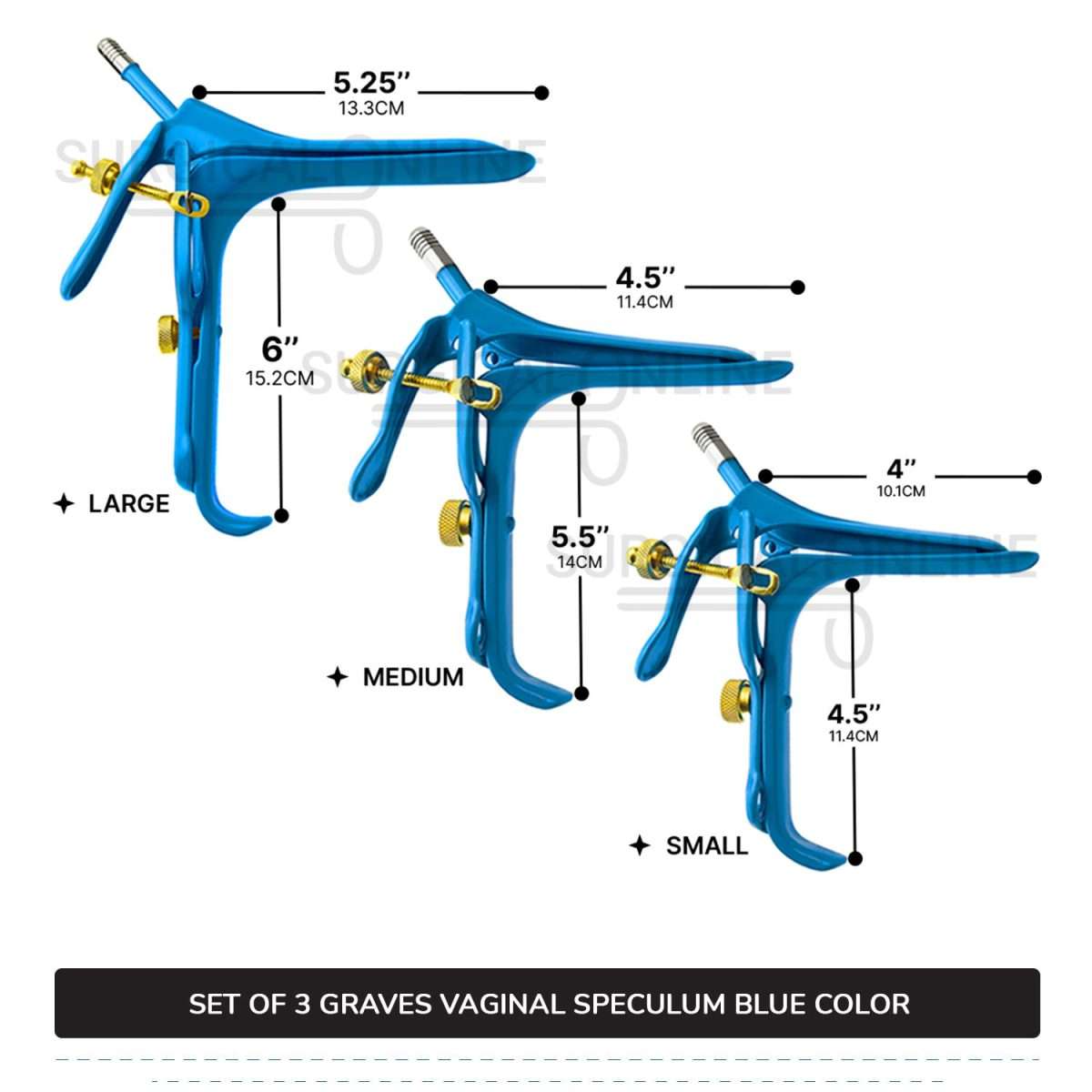 Set of 3 Pcs Grave Vaginal Speculum LLETZ LEEP Blue Teflon Cover