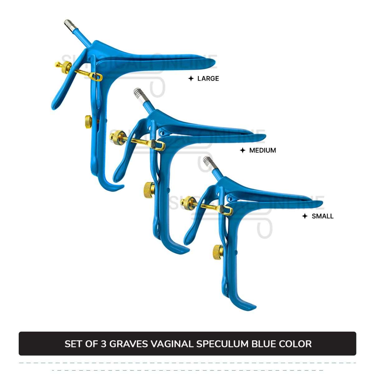 Set of 3 Pcs Grave Vaginal Speculum LLETZ LEEP Blue Teflon Cover