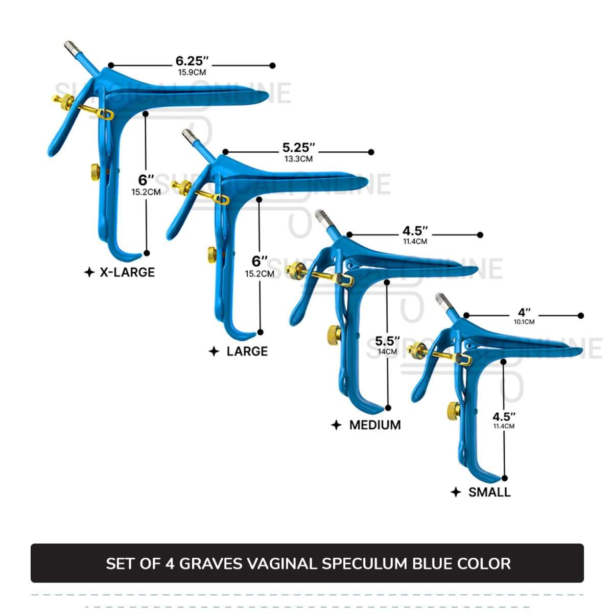Set of 4 Pcs Grave Vaginal Speculum LLETZ LEEP Blue Teflon Cover