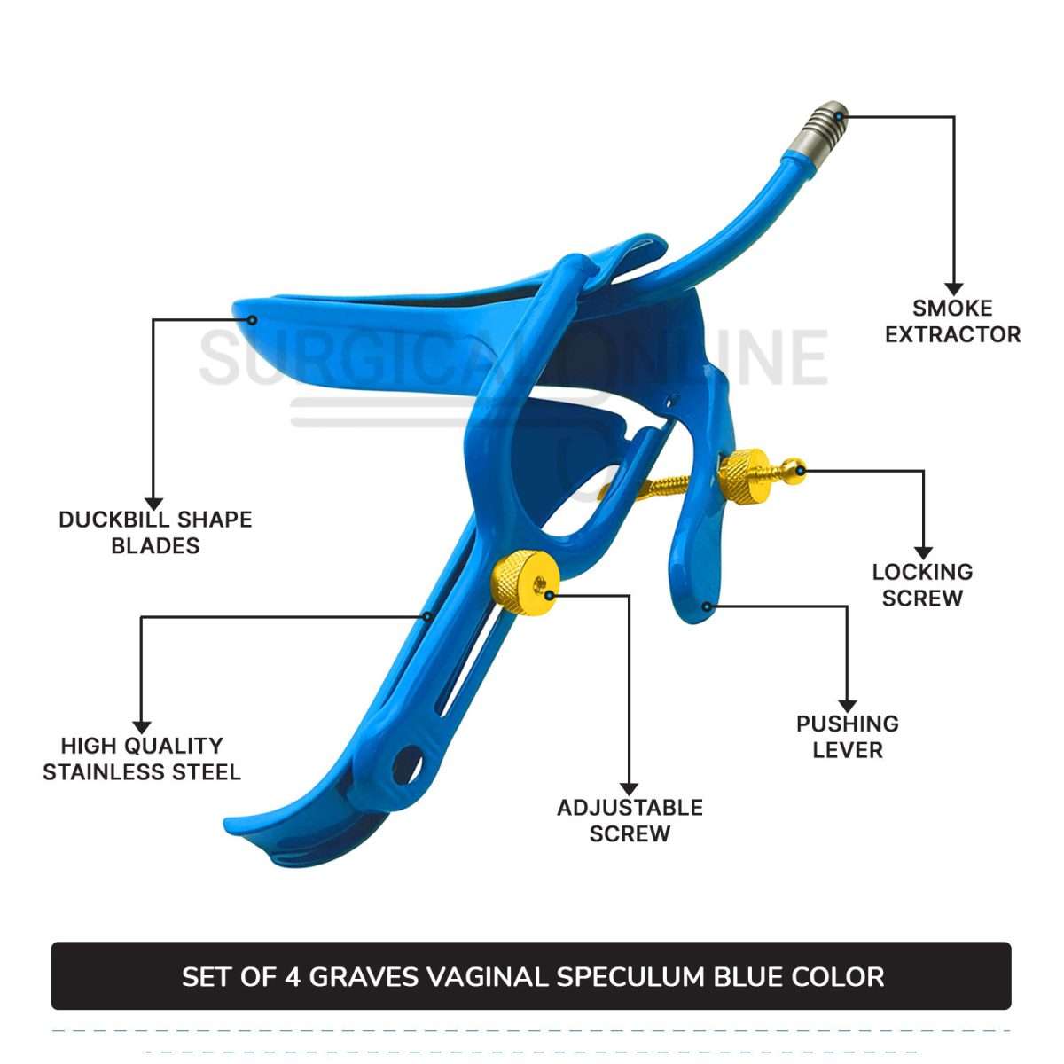 Set of 4 Pcs Grave Vaginal Speculum LLETZ LEEP Blue Teflon Cover