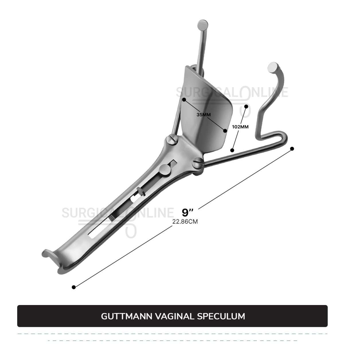 Guttmann Vaginal Speculum 9" (22.9 cm) Long, 4" (10.2 cm) x 1 3/8" (3.5 cm) Solid Center Blade