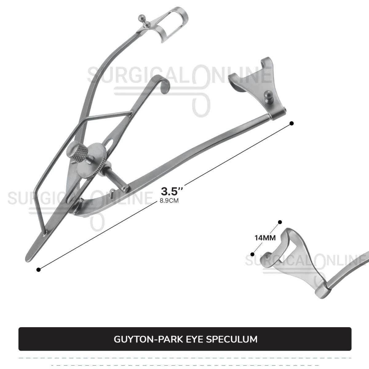 Guyton-Park Eye Speculum 3 1/2" (8.9 cm), Fenestrated Blades 14 mm wide, with Suture Posts Ophthalmic Instruments