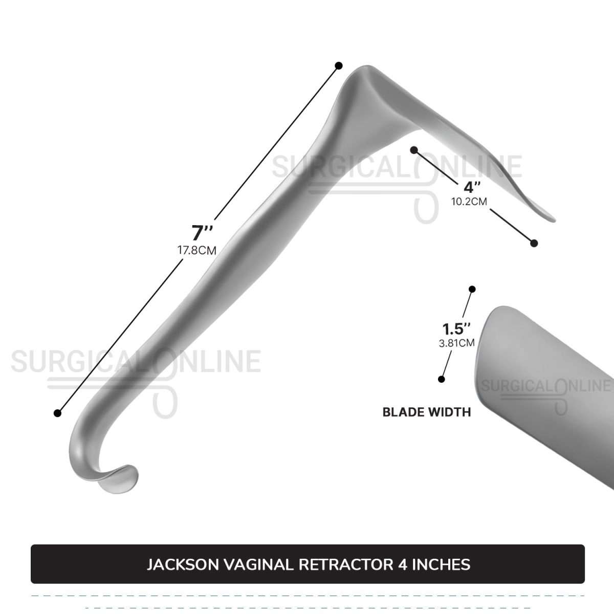 Jackson Vaginal Retractor Large 1 1/2″ (3.8 cm) X 4″ (10.2 cm) Flat Blade with 7″ (17.8cm) Curved Handle