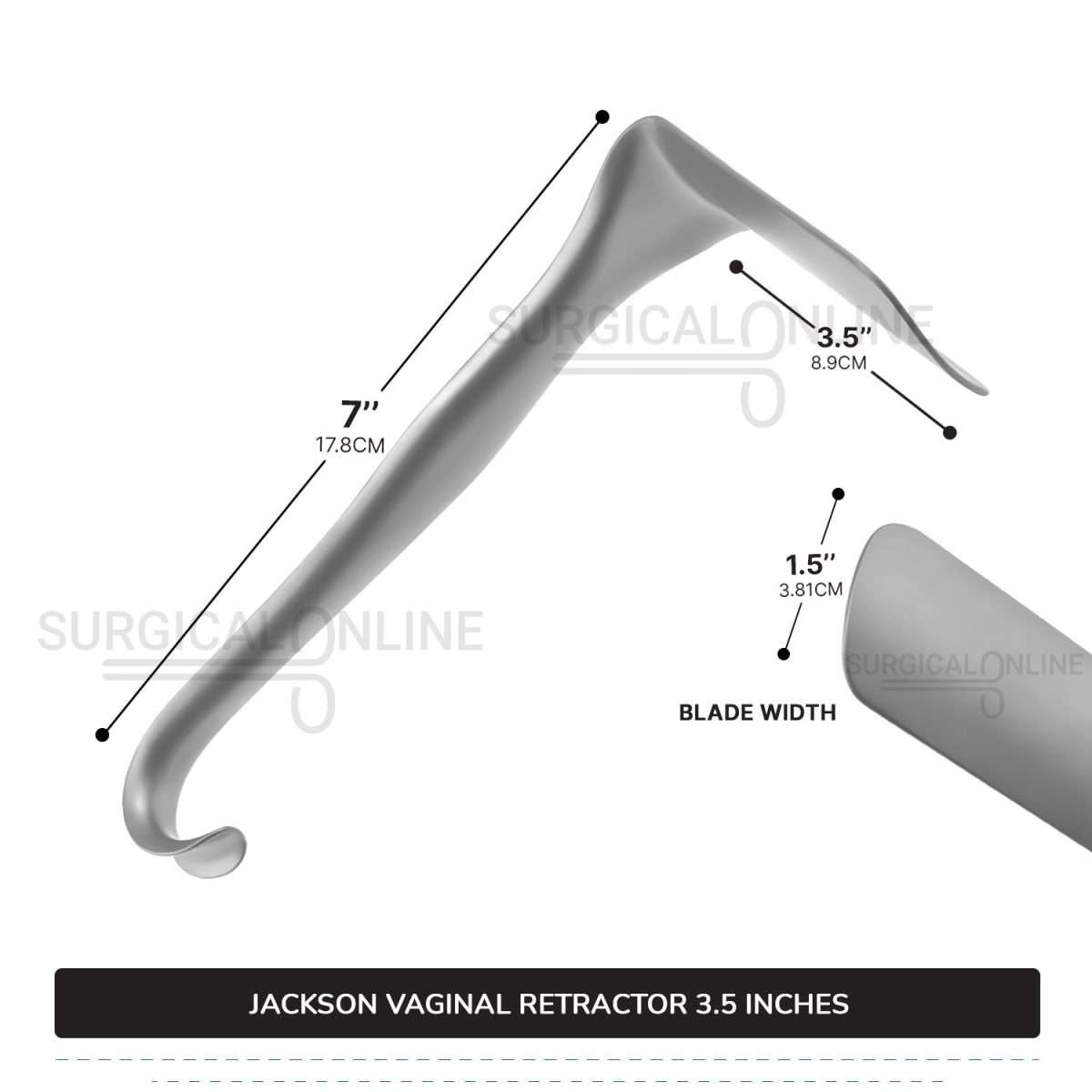 Jackson Vaginal Retractor Medium 1 1/2″ (3.8 cm) X 3 1/2″ (8.9 cm) Flat Blade with 7″ (17.8cm) Curved Handle