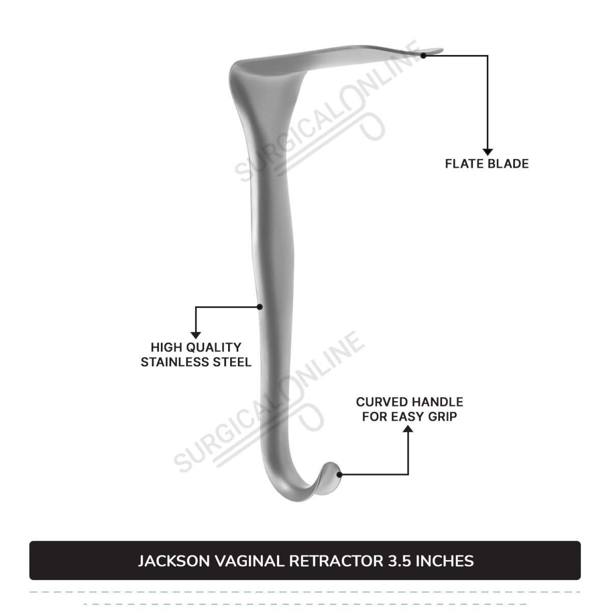 Jackson Vaginal Retractor Medium 1 1/2″ (3.8 cm) X 3 1/2″ (8.9 cm) Flat Blade with 7″ (17.8cm) Curved Handle