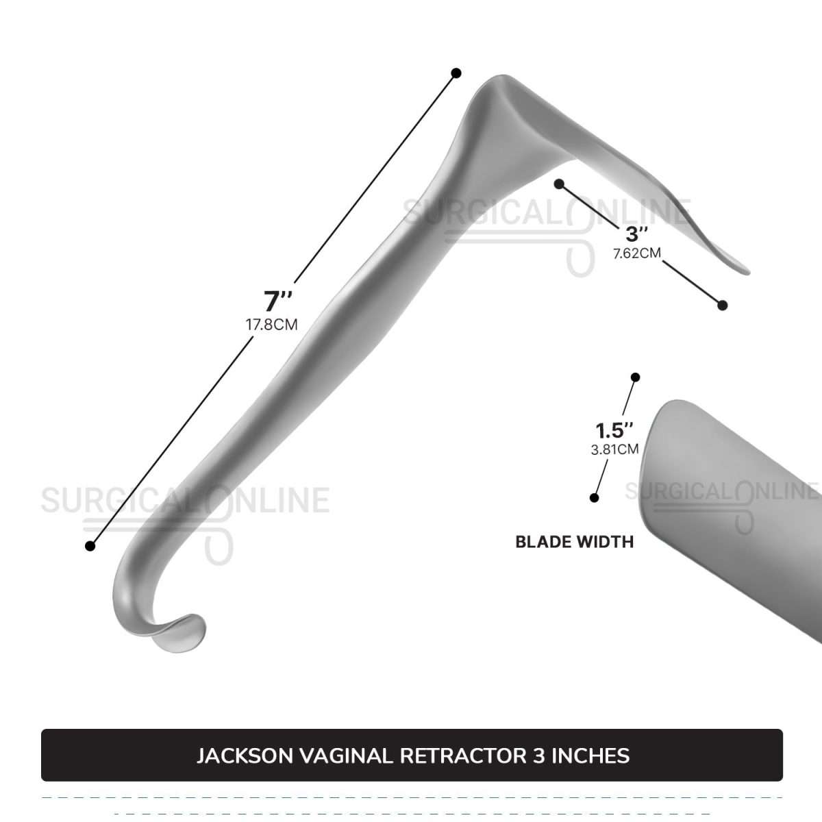 Jackson Vaginal Retractor Small 1 1/2" (3.8 cm) X 3" (7.6 cm) Flat Blade with 7" (17.8cm) Curved Handle