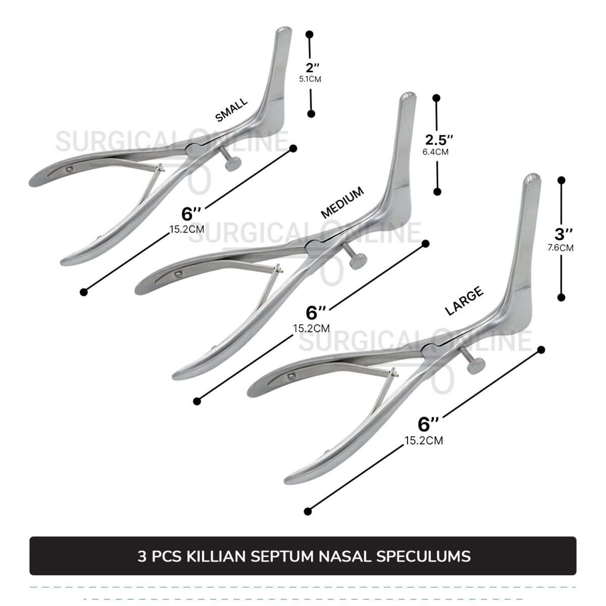 3 Pcs Killian Nasal Speculum Set Small, Medium, & Large Rhinology