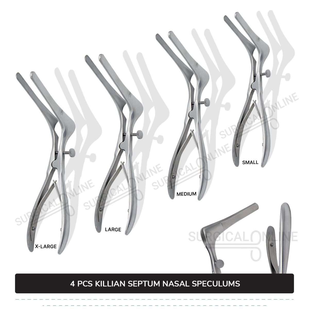4 Pcs Killian Nasal Speculum Set Small, Medium, Large, & X-Large Rhinology