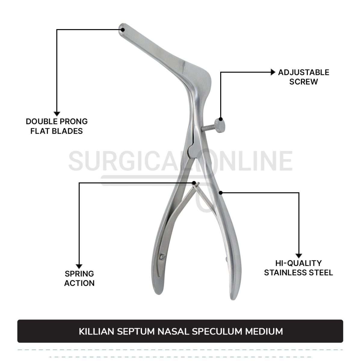 Killian Nasal Speculum Medium 6" (15.2 cm), With Set Screw, 2.50" (6.4 cm) Long Blades