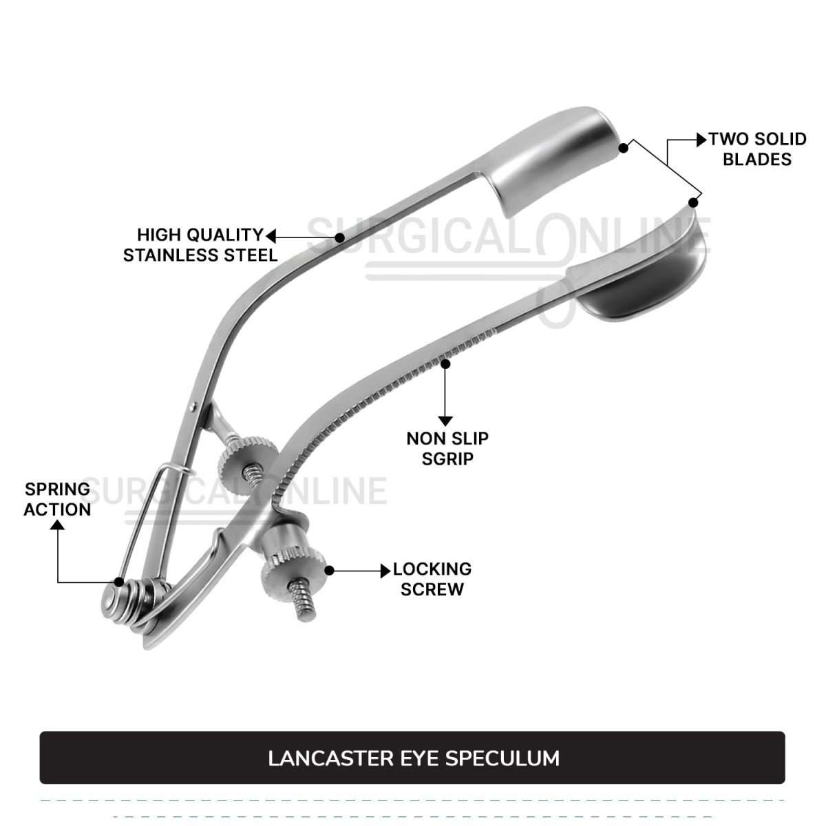 Lancaster Eye Speculum 3 1/4" (8.3cm), Solid Blades 15 x 5 mm Non-Magnetic Ophthalmic Surgical Instruments
