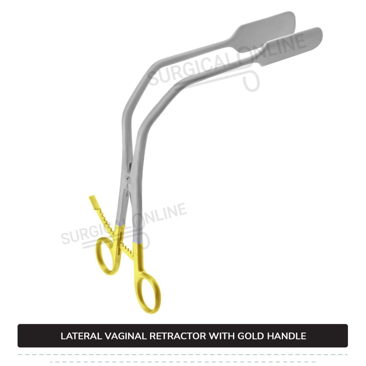 Lateral Vaginal Retractor 8 1/4" (21cm), With Extra Long Thumb Ratchet Retracts Up To A Full 2 1/4" (5.7cm) Gold Handle