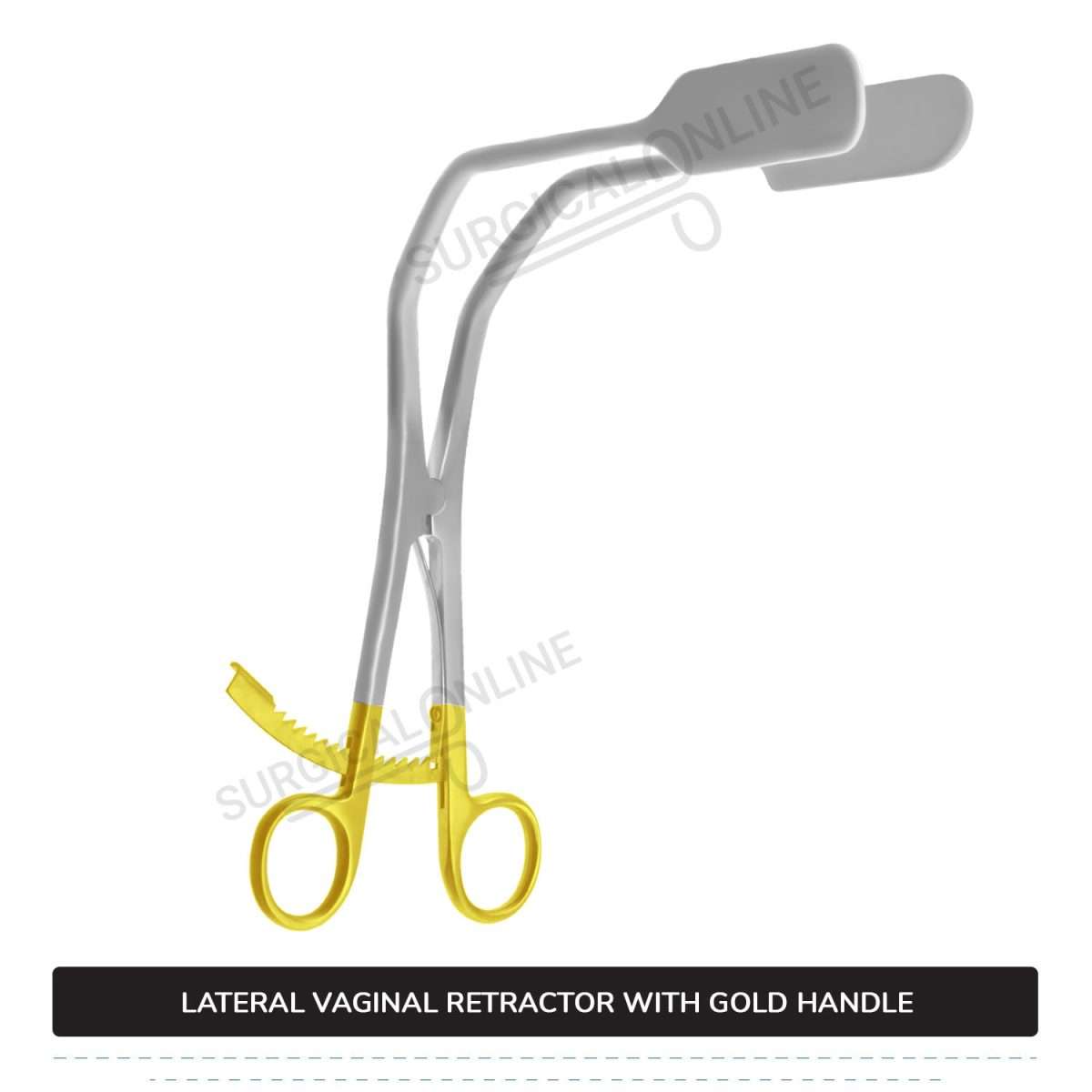 Lateral Vaginal Retractor 8 1/4" (21cm), With Extra Long Thumb Ratchet Retracts Up To A Full 2 1/4" (5.7cm) Gold Handle