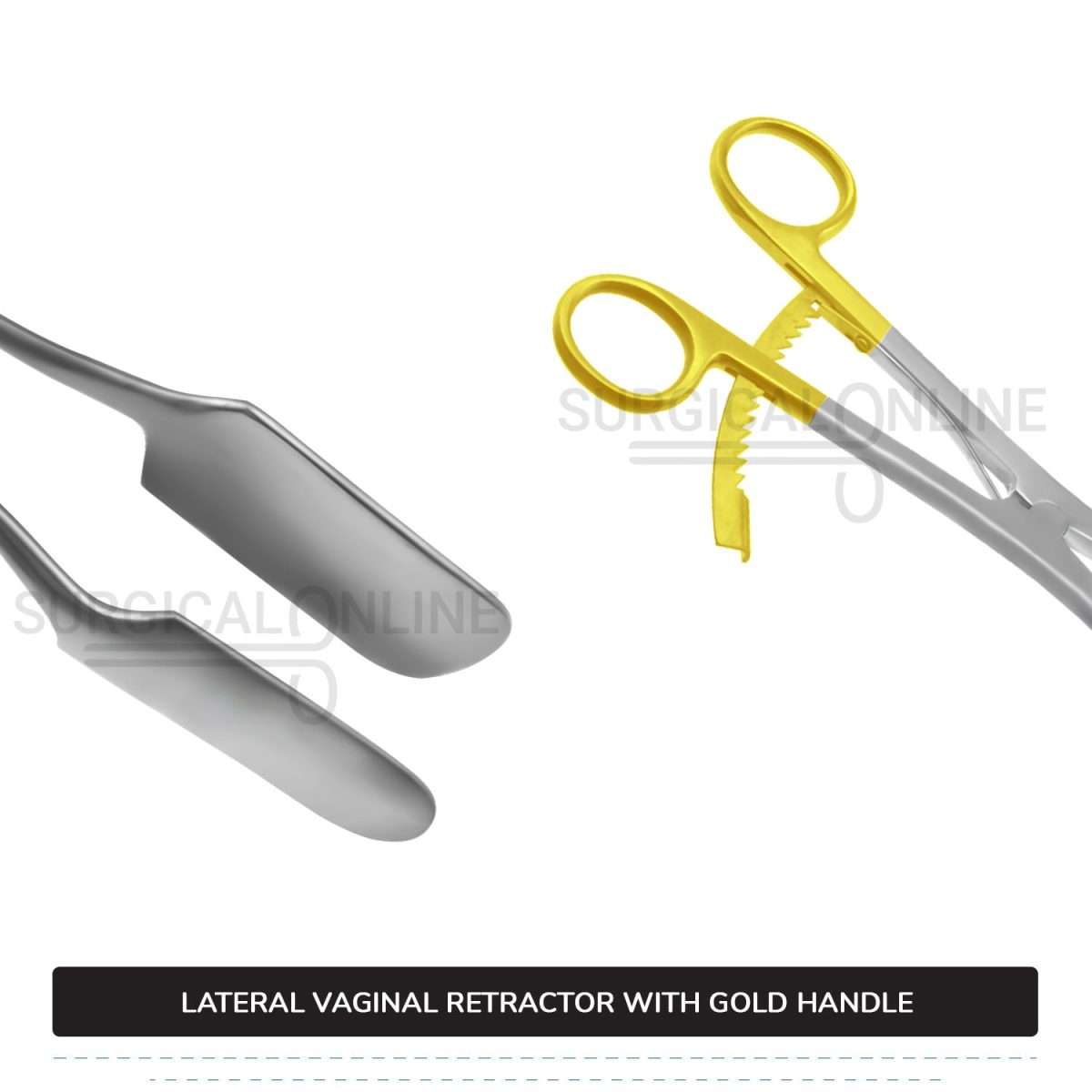 Lateral Vaginal Retractor 8 1/4" (21cm), With Extra Long Thumb Ratchet Retracts Up To A Full 2 1/4" (5.7cm) Gold Handle