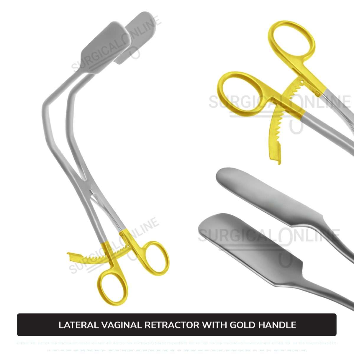 Lateral Vaginal Retractor 8 1/4" (21cm), With Extra Long Thumb Ratchet Retracts Up To A Full 2 1/4" (5.7cm) Gold Handle