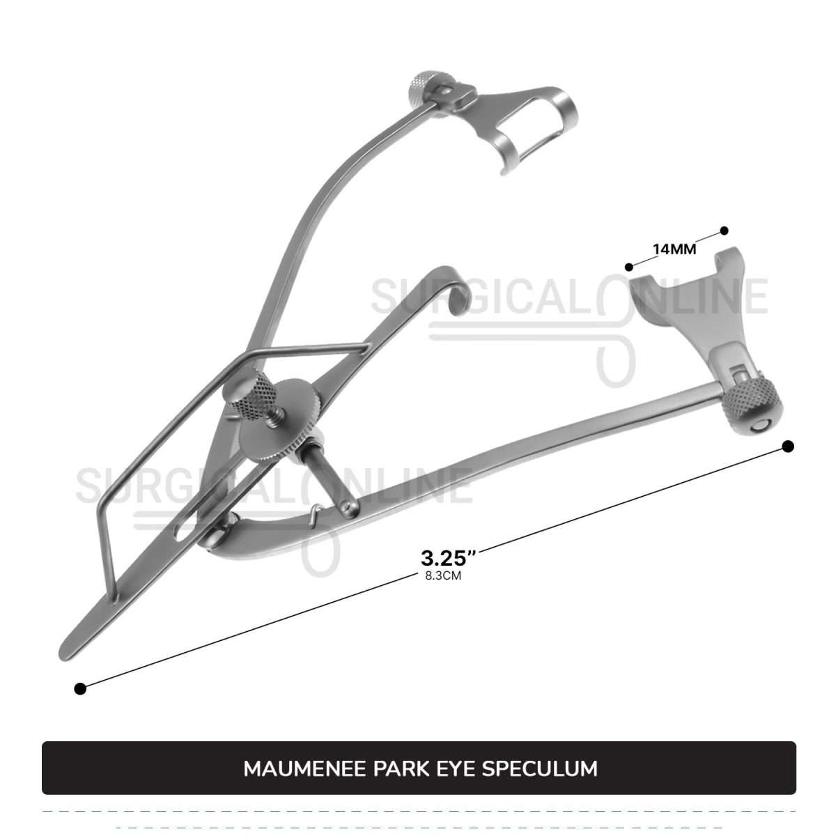 Maumenee-Park Eye Speculum 3 1/4″ (8.3 cm), Fenestrated Blades 14 mm wide, with Screw Lock Ophthalmic Instruments