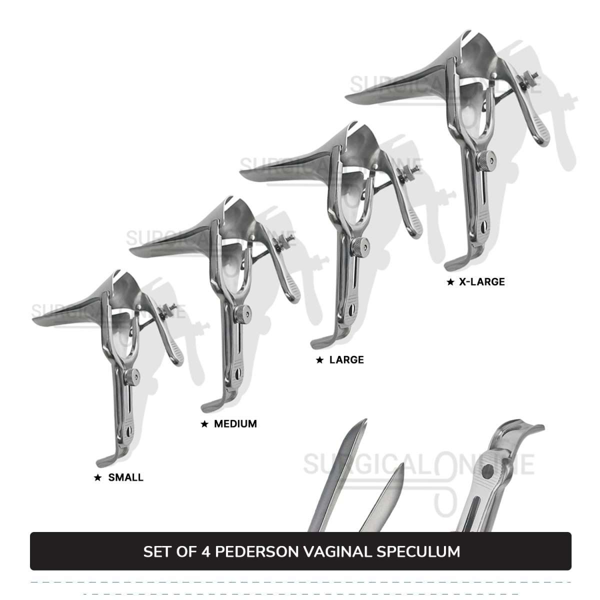 Set of 4 Pcs Pederson Vaginal Speculum Small, Medium, Large, & X-Large OB/Gyne Surgical