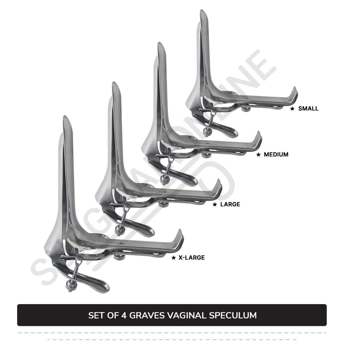 Set of 4 Pcs Grave Vaginal Speculum Small, Medium, Large, & X-Large OB/Gyne Surgical