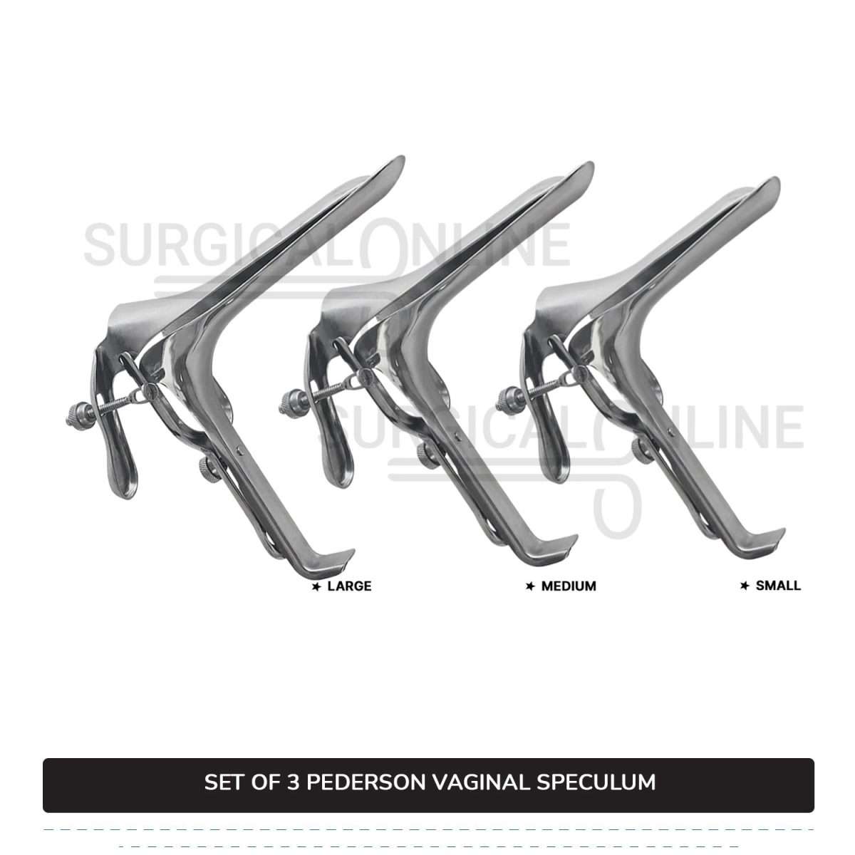 Set of 3 Pcs Pederson Vaginal Speculum Small, Medium, & Large OB/Gyne Surgical