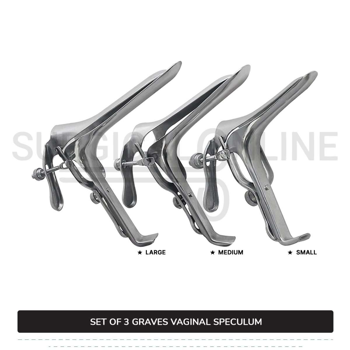 Set of 3 Pcs Grave Vaginal Speculum Small, Medium, & Large OB/Gyne Surgical
