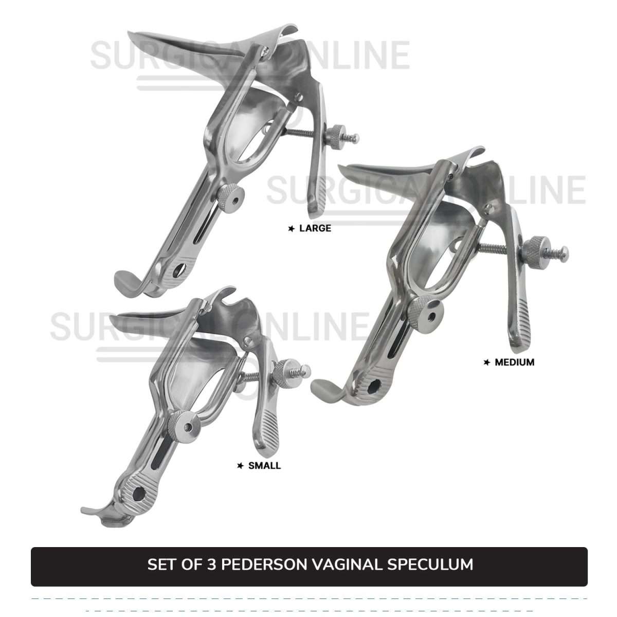 Set of 3 Pcs Pederson Vaginal Speculum Small, Medium, & Large OB/Gyne Surgical