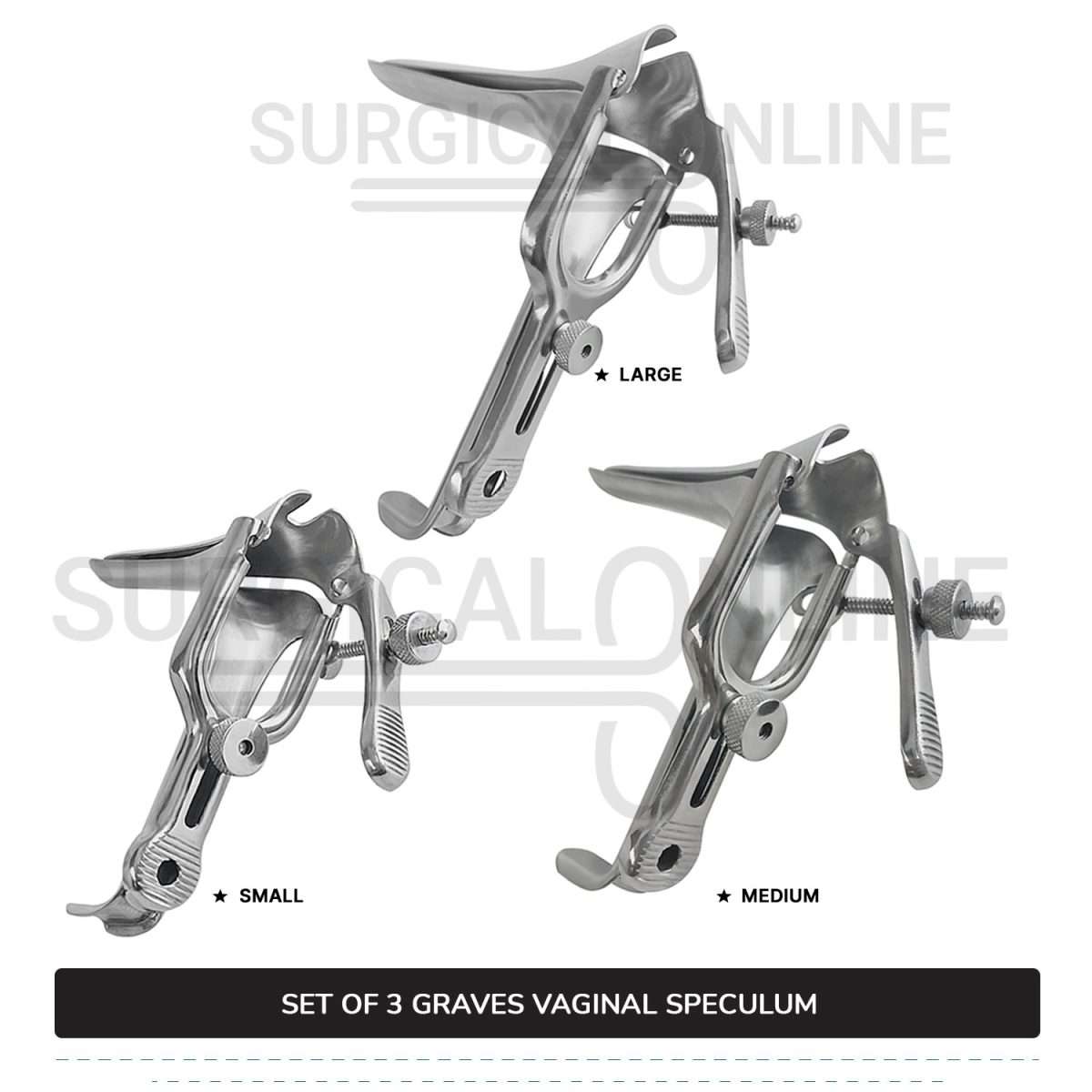 Set of 3 Pcs Grave Vaginal Speculum Small, Medium, & Large OB/Gyne Surgical