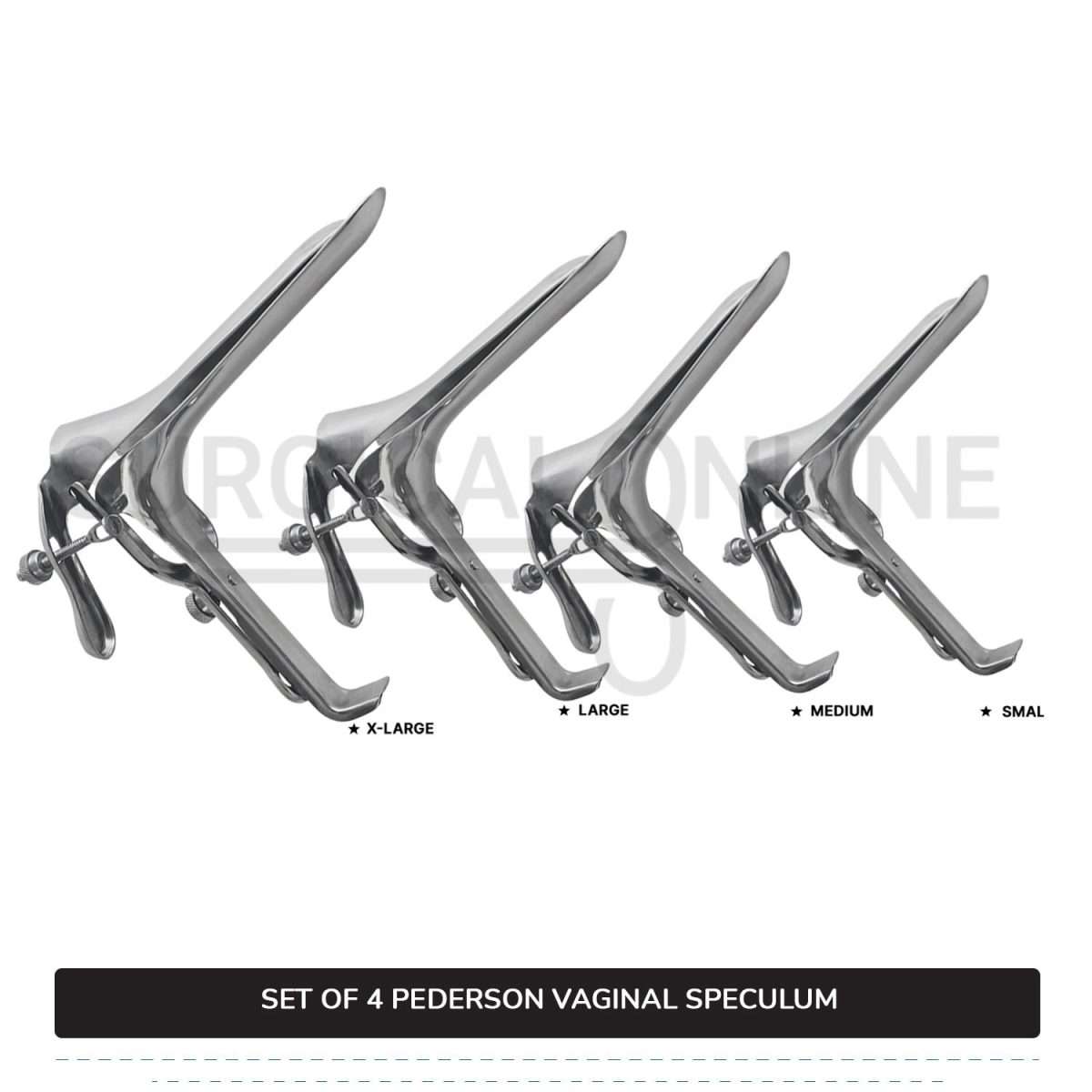 Set of 4 Pcs Pederson Vaginal Speculum Small, Medium, Large, & X-Large OB/Gyne Surgical