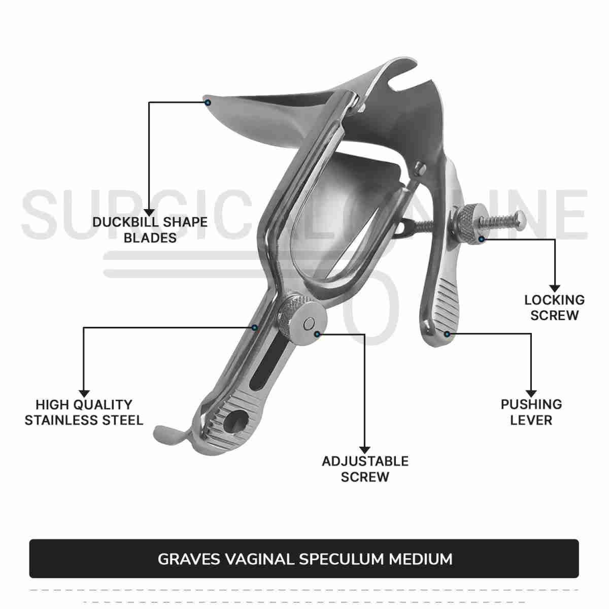 Graves Vaginal Speculum Medium, 1 3/8" (3.5 cm) X 4" (10 cm)