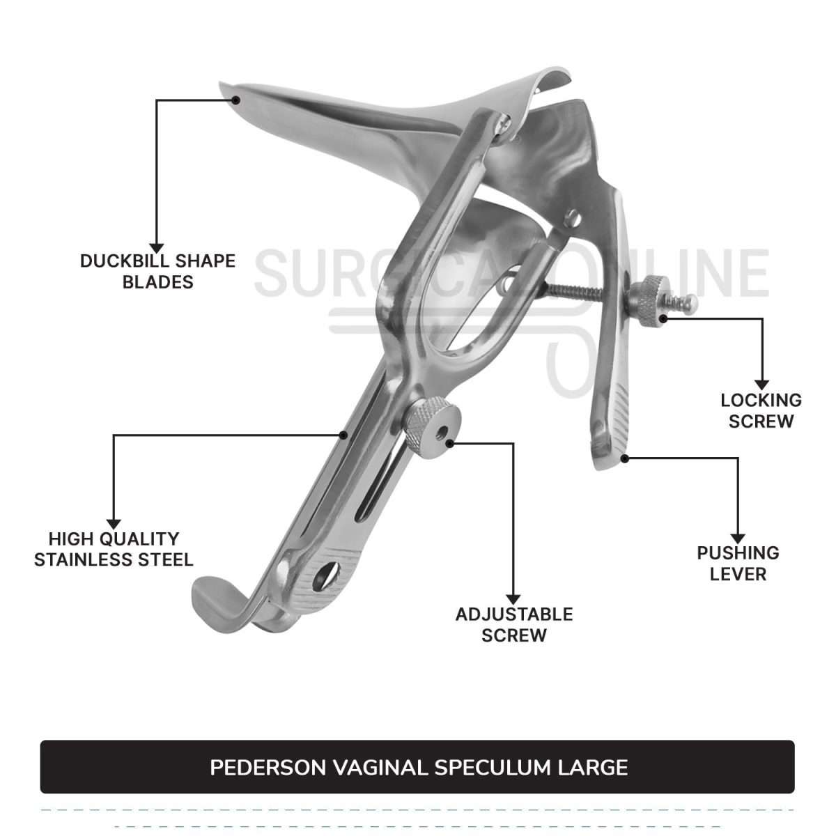 Pederson Vaginal Speculum Large, 1" (2.5 cm) X 4 3/4" X (12.1cm)