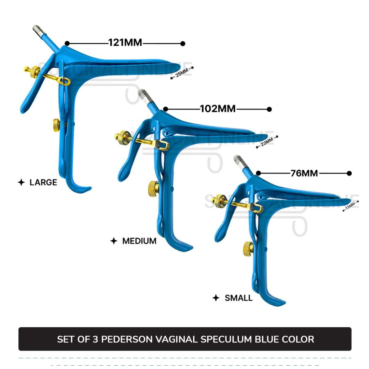 Set of 3 Pcs Pederson Vaginal Speculum LLETZ LEEP Blue Teflon Cover