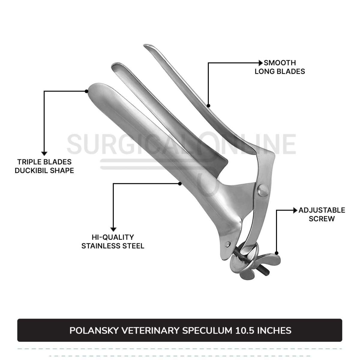 Polansky Veterinary Speculum 10.5" (27cm) 3 Blades With Butterfly Screw For Large Animals