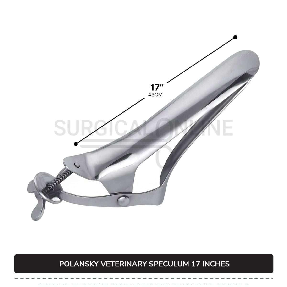 Polansky Vaginal Speculum 17" (43cm) 3 Blades With Butterfly Screw For Large Animals