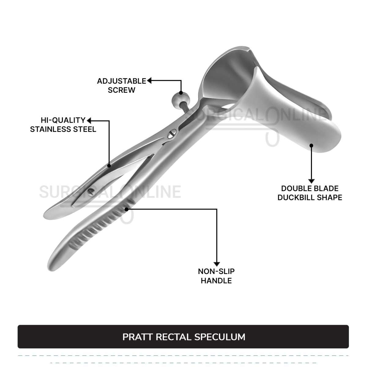 Pratt Rectal Speculum, 8 1/2" (21.6 cm) Long, With Set Screw, Blades 3 1/2" (8.9 cm) Long X 1" (2.5 cm) Wide