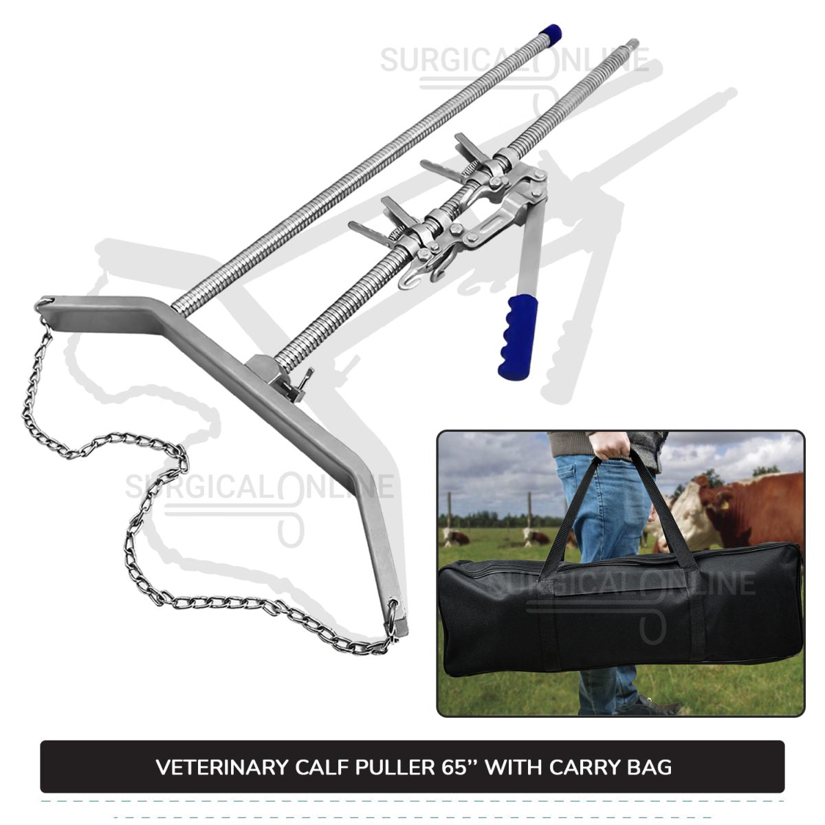 Ratchet Style Calf Puller 65″ With Bag Heavy Duty Calving Extractor Stainless Steel Surgical Veterinary Instruments