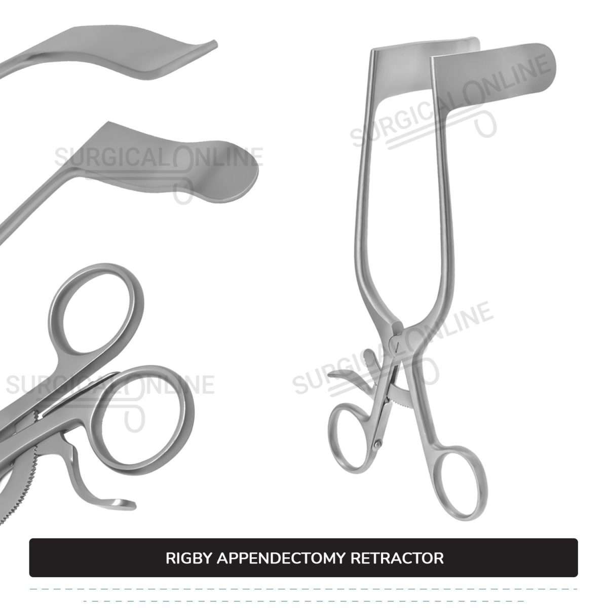 Rigby Appendectomy Retractor 7" (17.8 cm) Long, 7/9" (2 cm) x 2 3/4" (7cm) Blades With Grip Lock Handle