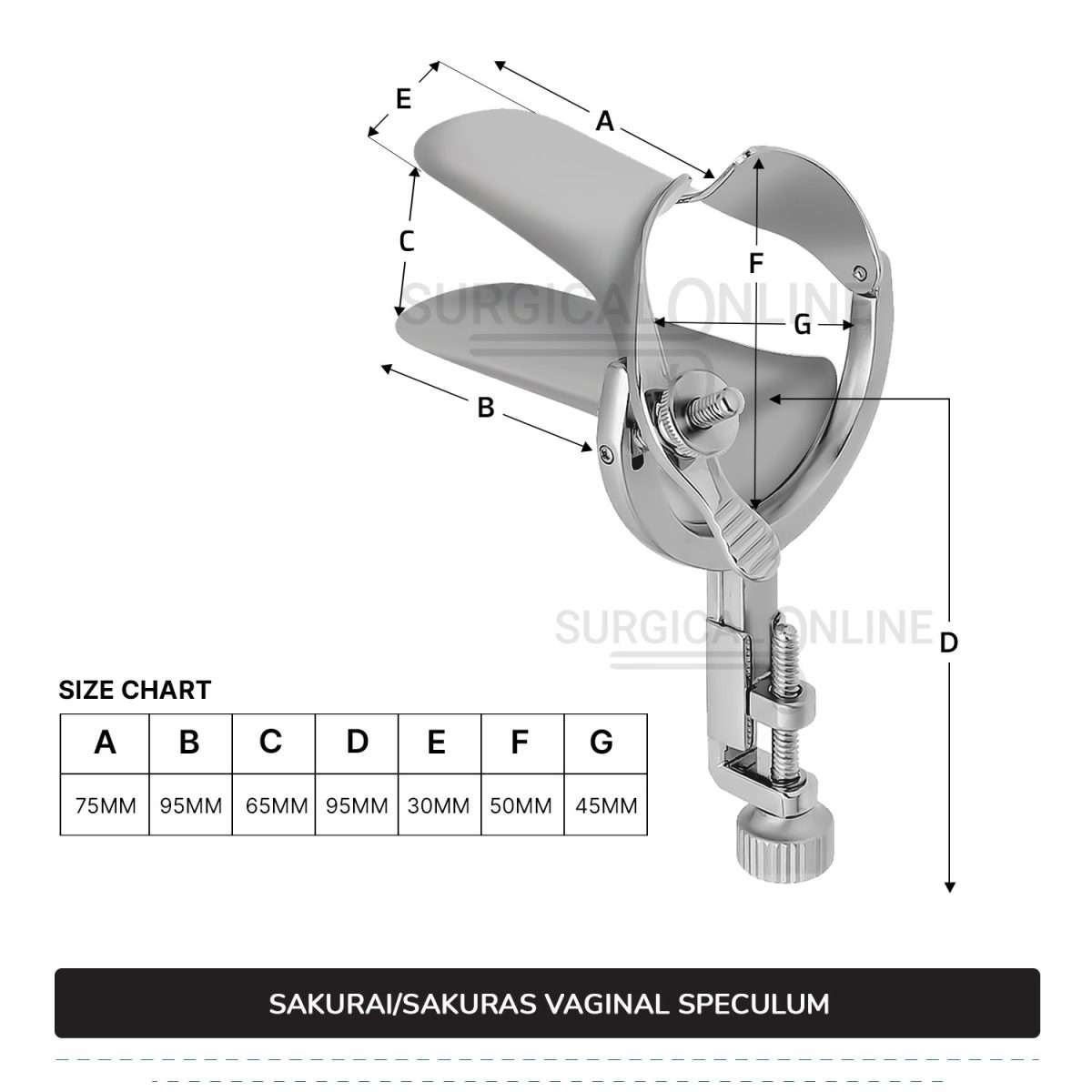 Sakurai Vaginal Speculum Medium with 2 Opposite Sides Screws Surgical OB/GYN Instruments