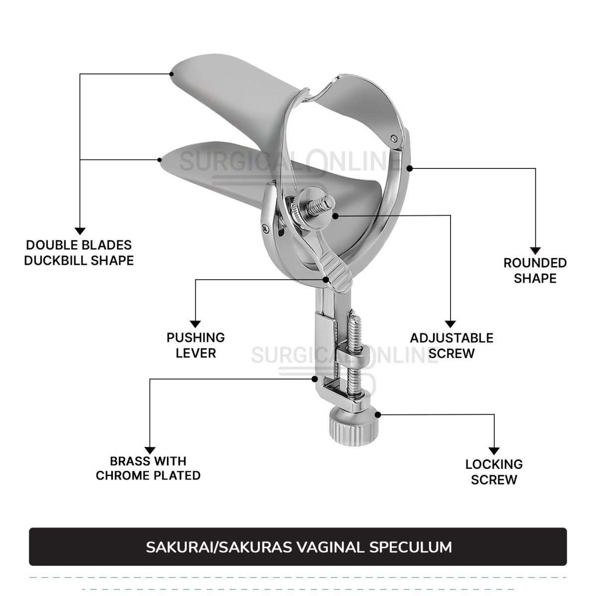 Sakurai Vaginal Speculum Medium with 2 Opposite Sides Screws Surgical OB/GYN Instruments