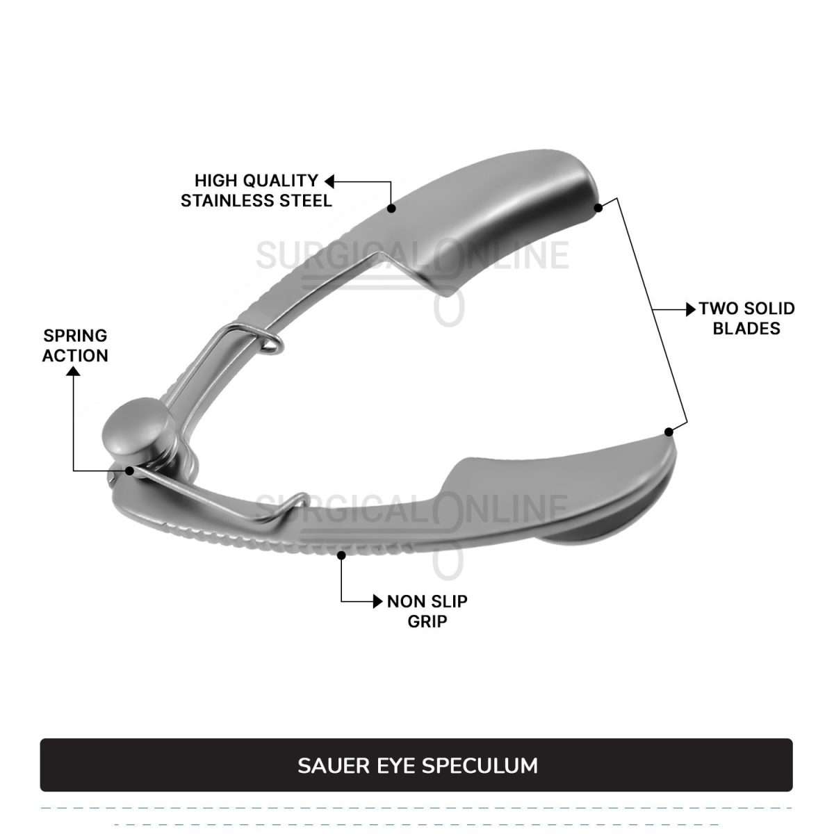 Sauer Eye Speculum Infant 1 1/4" (3.2cm) With Solid Blades 10mm x 3mm Ophthalmic Surgical Instruments