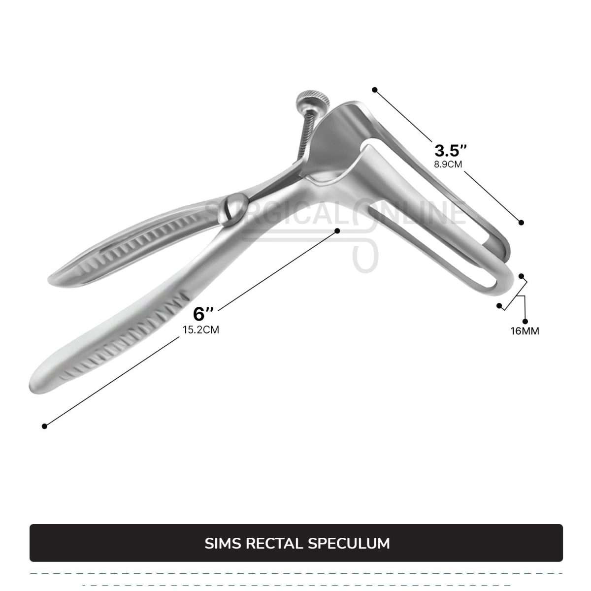 Sims Rectal Speculum, 6" (15.2 cm) Long, With Set Screw, Fenestrated Blades, 3 1/2" (8.9 cm) Long, 5/8" (1.6 cm) Wide