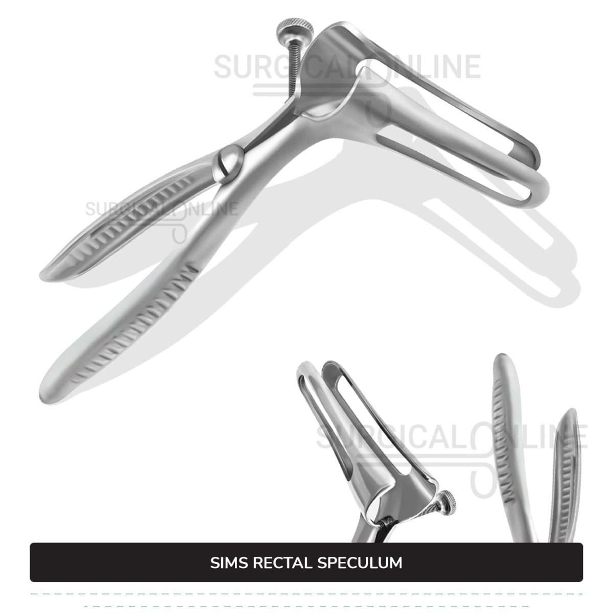 Sims Rectal Speculum, 6" (15.2 cm) Long, With Set Screw, Fenestrated Blades, 3 1/2" (8.9 cm) Long, 5/8" (1.6 cm) Wide