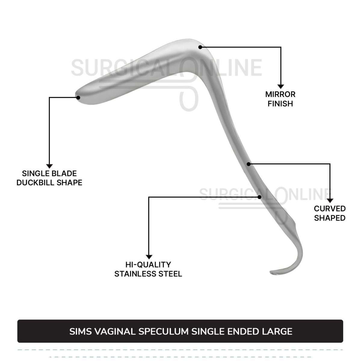 Sims Vaginal Speculum Large 1 1/2″ (3.8 cm) x 3 1/2″ (8.9 cm) Single-Ended OB/GYN Instruments