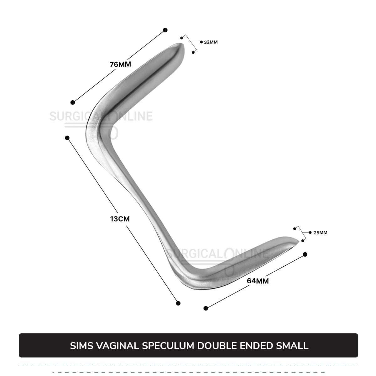 Sims Vaginal Speculum Small 1″ (2.5 cm) x 2 1/2″ (6.4 cm) And 1 1/4" (3.2 cm) x 3" (7.6 cm) Double-Ended