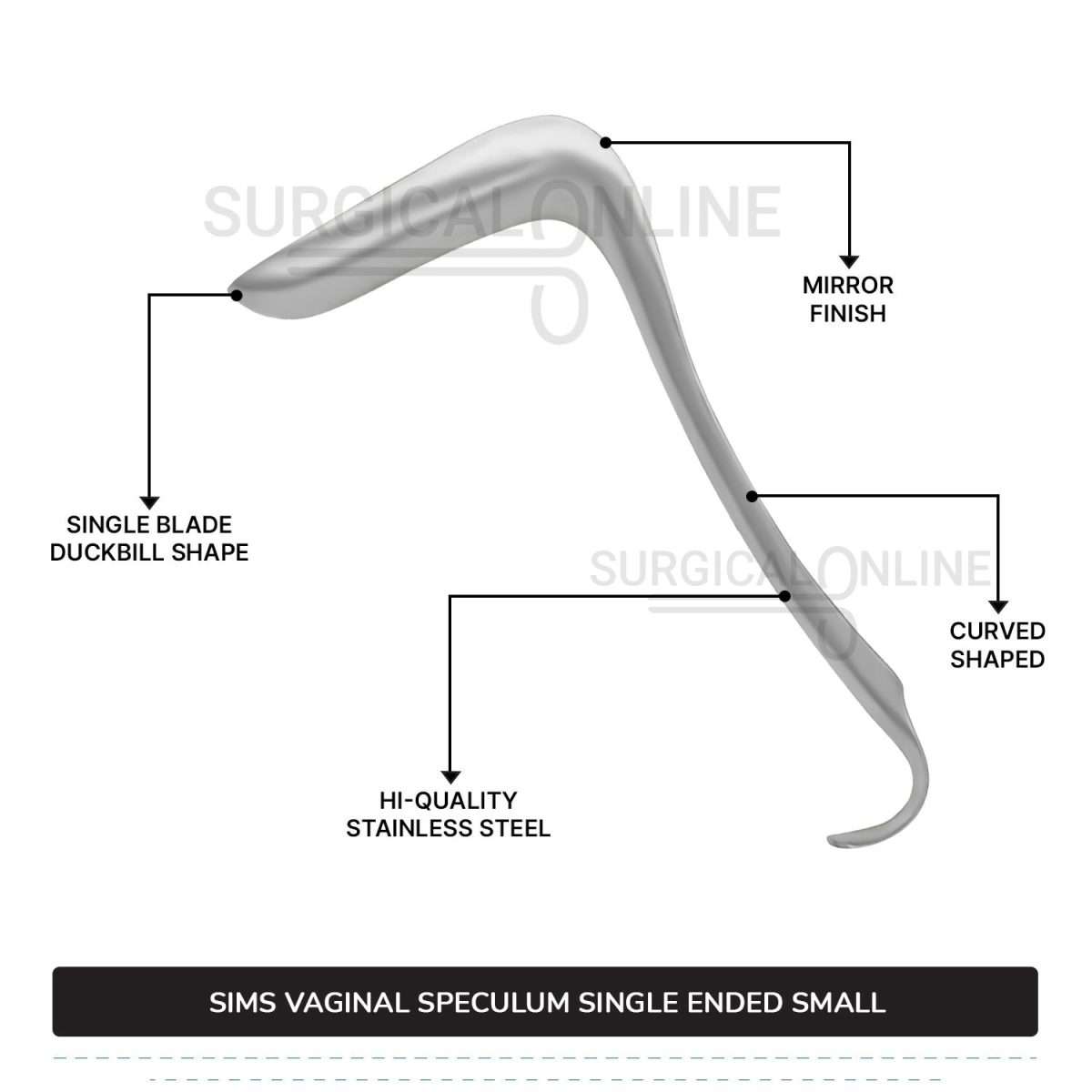 Sims Vaginal Speculum Small 1 1/16" (2.7 cm) x 2 1/2" (6.4 cm) Single-Ended OB/GYN Instruments