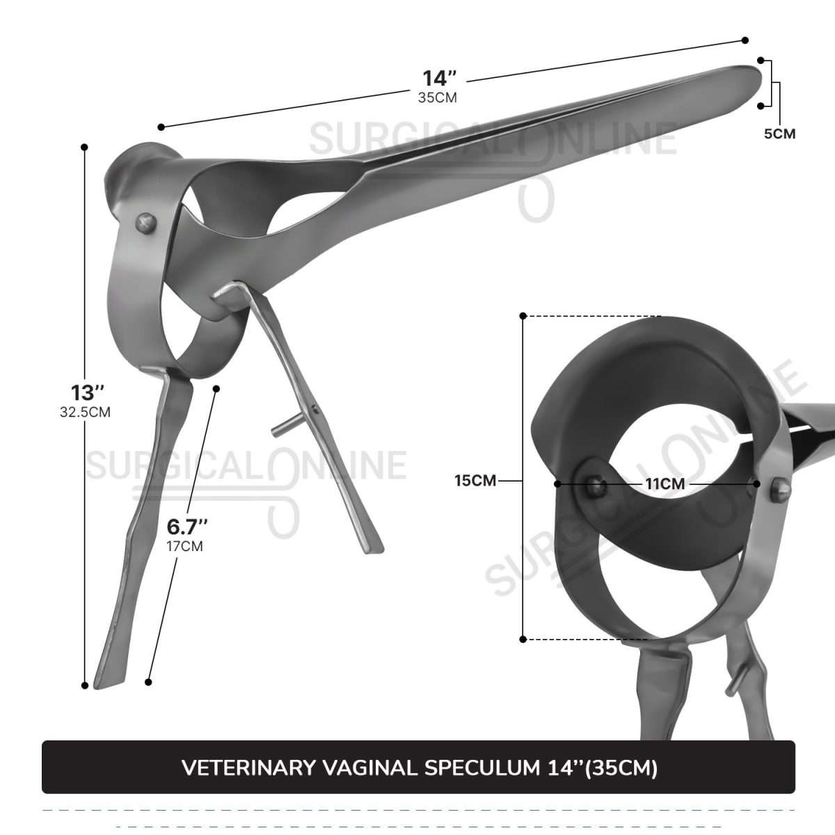 Veterinary Vaginal Speculum 14" (35cm) Two Blades with 6.7" (17cm) Long Handle Ranch Farm Equine Instruments