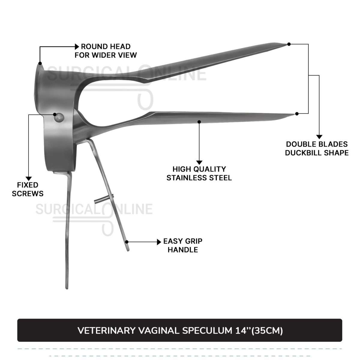 Veterinary Vaginal Speculum 14" (35cm) Two Blades with 6.7" (17cm) Long Handle Ranch Farm Equine Instruments